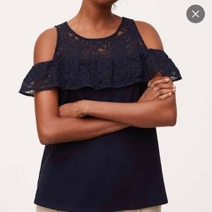Loft Navy Cold Shoulder Lace Top